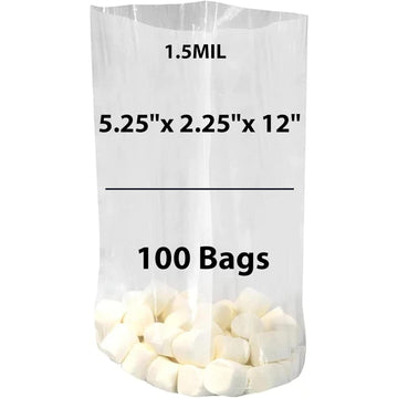 LDPE Clear Gusseted Poly Bags 1.5 mil 5.25" X 2.25" X 12" 100 Bags